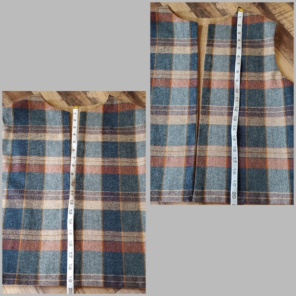 Vintage Neutral tan blue Plaid open front Vest jacket fall Unisex size large - Picture 12 of 14